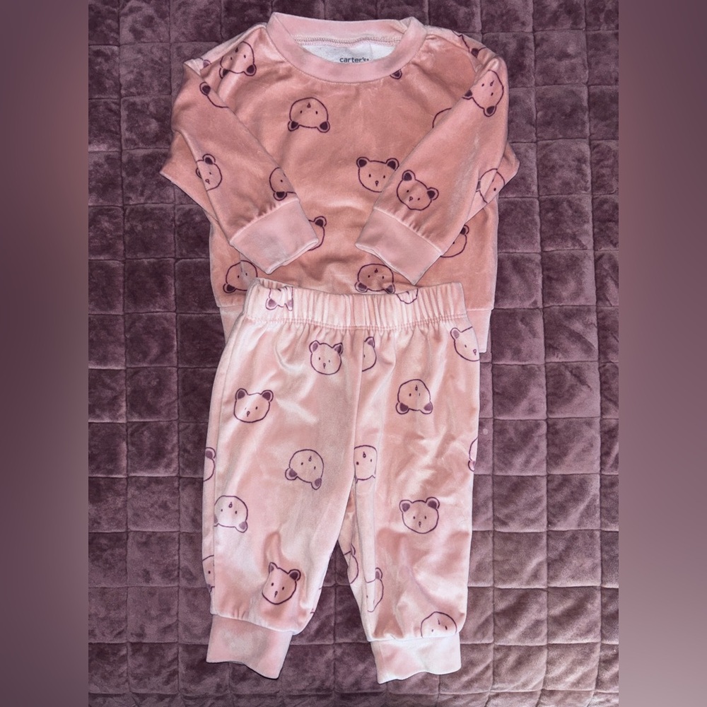 Carter's Light Pink Bear-Print Plush Pajama Set